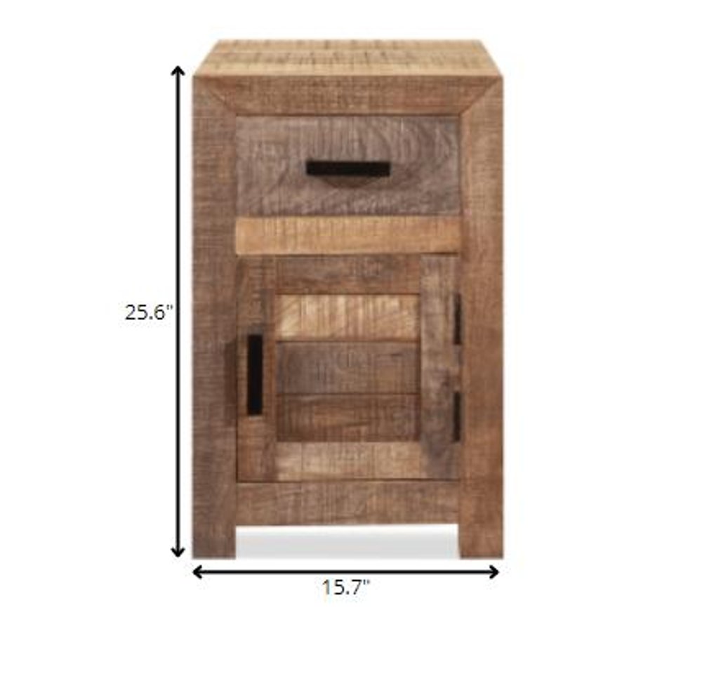 Brown Solid Wood Square End Table with Drawer - 26-inch