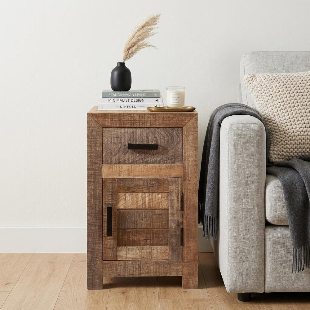 Brown Solid Wood Square End Table with Drawer - 26-inch