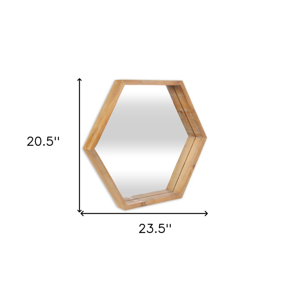 Brown Hexagon Wood Framed Accent Mirror - 21-inch