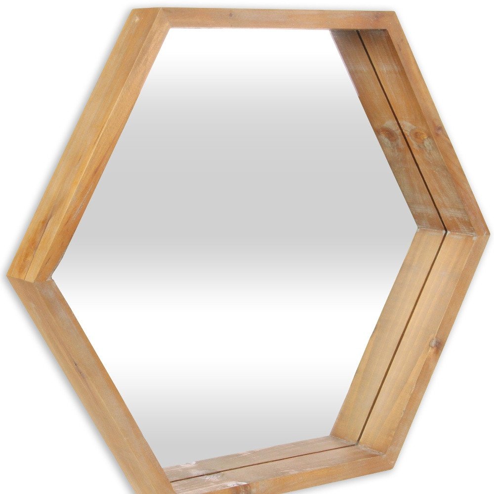 Brown Hexagon Wood Framed Accent Mirror - 21-inch