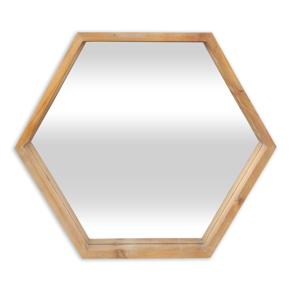 Brown Hexagon Wood Framed Accent Mirror - 21-inch