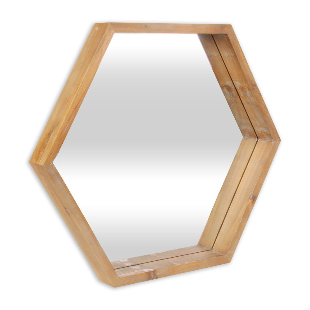 Brown Hexagon Wood Framed Accent Mirror - 21-inch