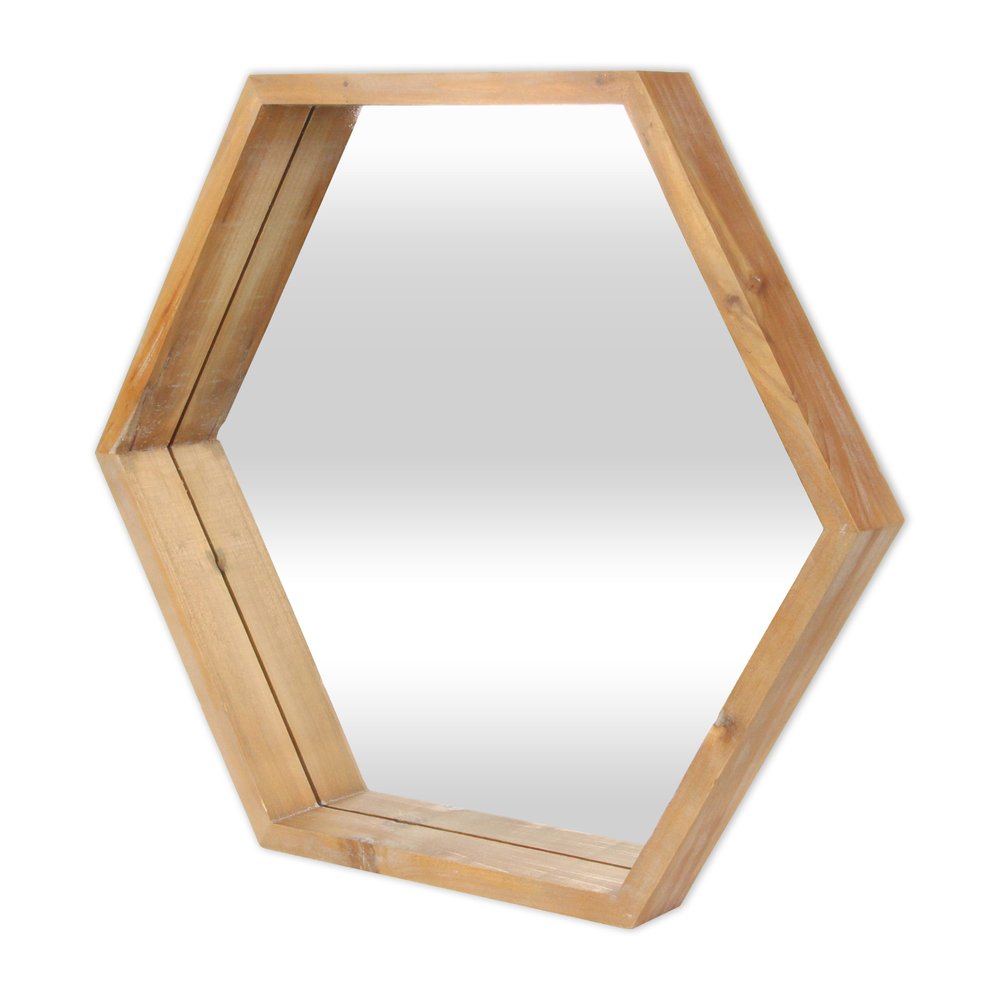 Brown Hexagon Wood Framed Accent Mirror - 21-inch