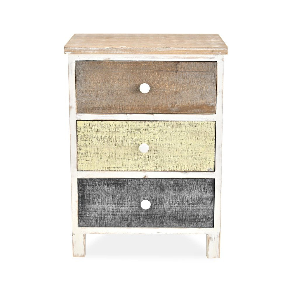 White Gray and Natural Distressed Accent Cabinet with Three Drawers - 19-inch