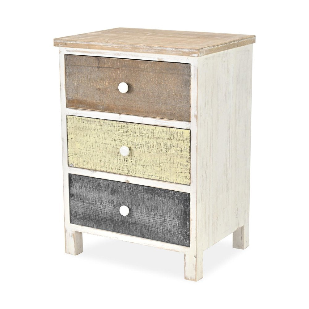 White Gray and Natural Distressed Accent Cabinet with Three Drawers - 19-inch