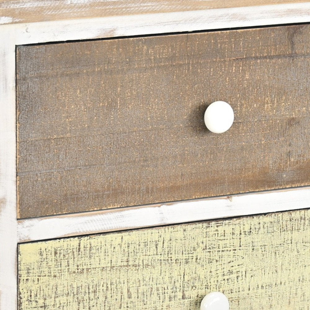 White Gray and Natural Distressed Accent Cabinet with Three Drawers - 19-inch