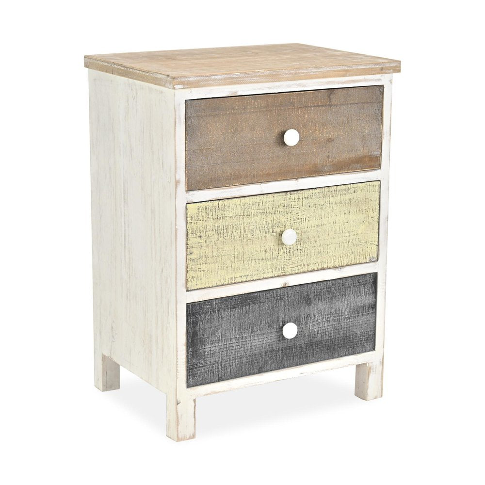 White Gray and Natural Distressed Accent Cabinet with Three Drawers - 19-inch