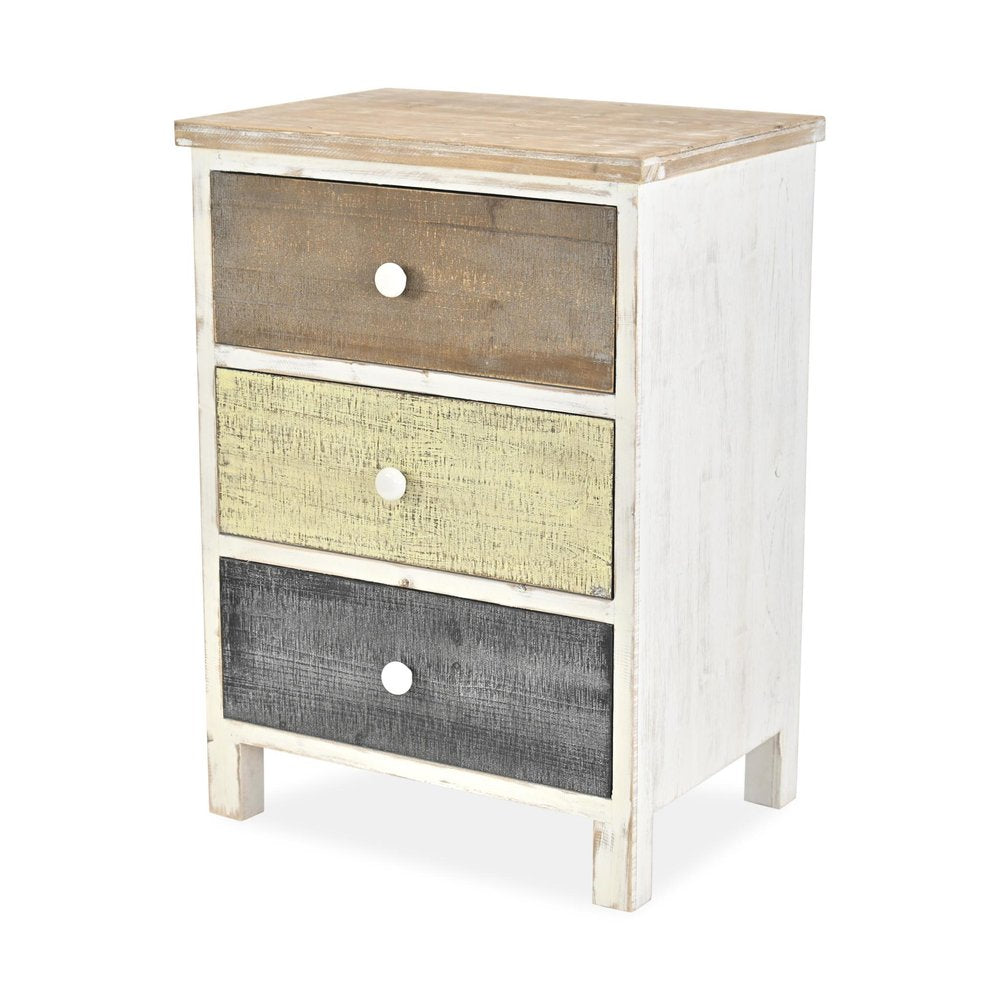 White Gray and Natural Distressed Accent Cabinet with Three Drawers - 19-inch