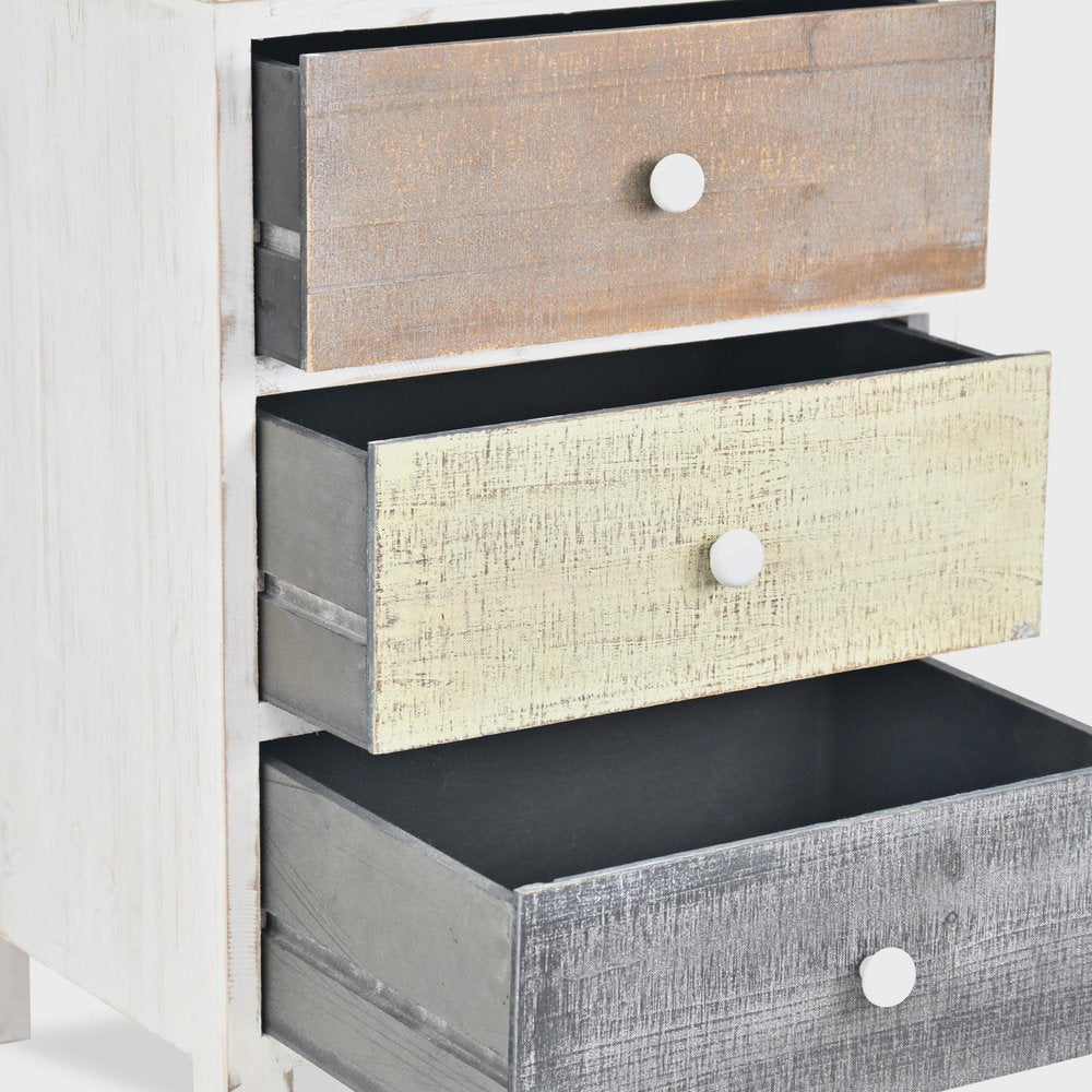 White Gray and Natural Distressed Accent Cabinet with Three Drawers - 19-inch