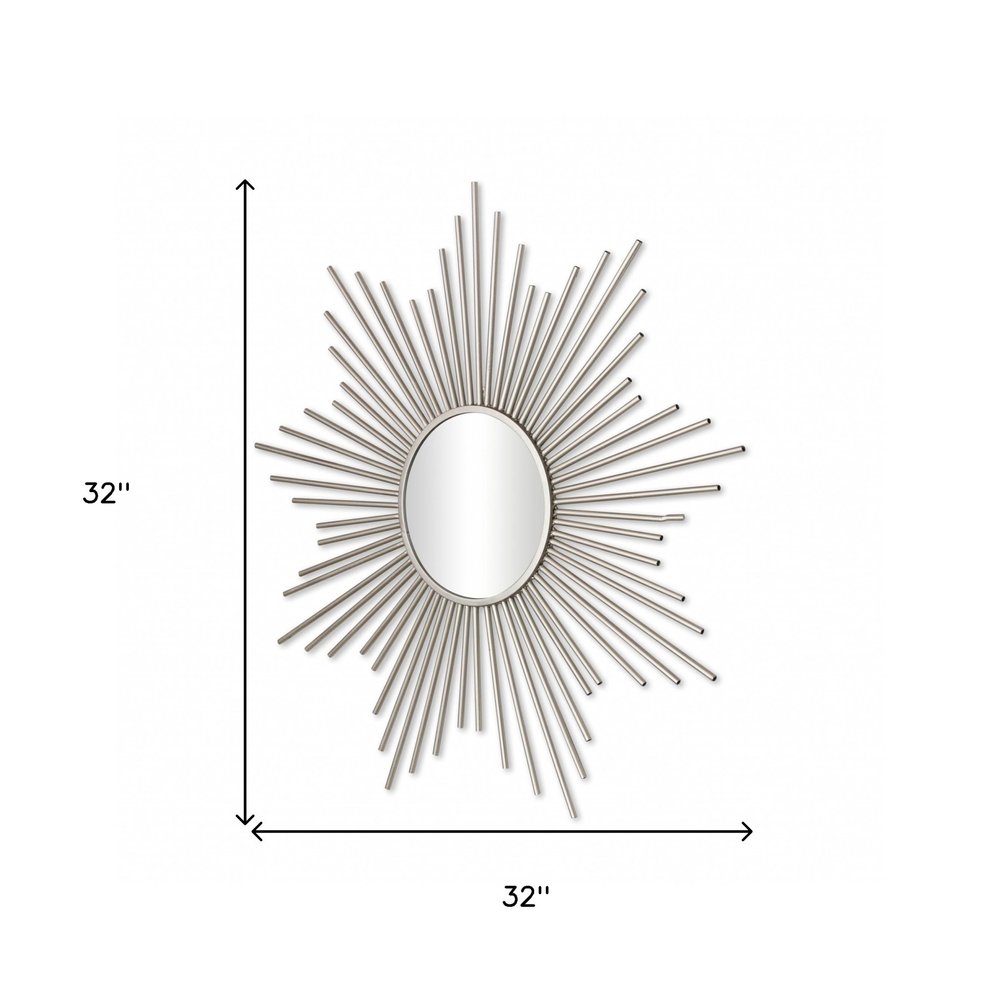 Silver Metal Sunburst Framed Accent Mirror - 32-inch