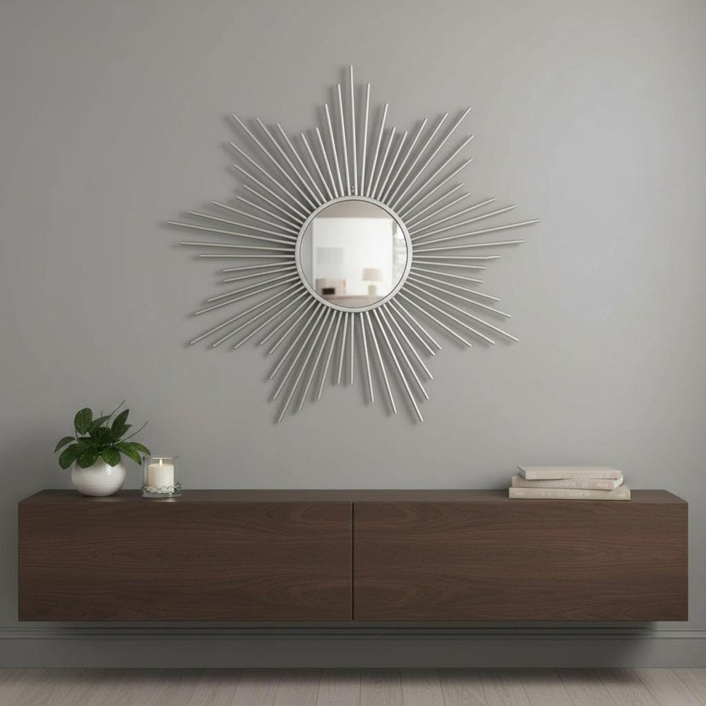 Silver Metal Sunburst Framed Accent Mirror - 32-inch