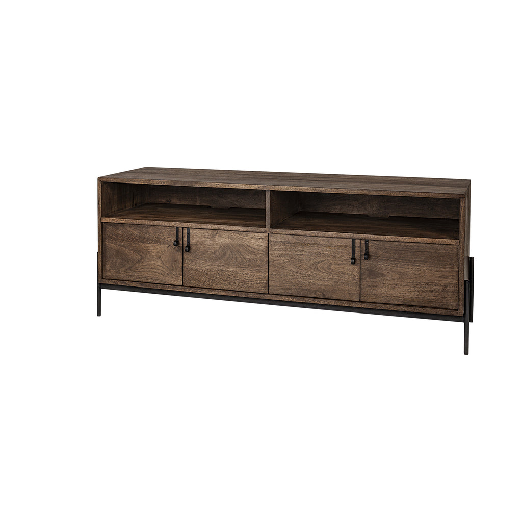 Brown and Black Solid Wood Cabinet Enclosed Storage TV Stand - 62-inch