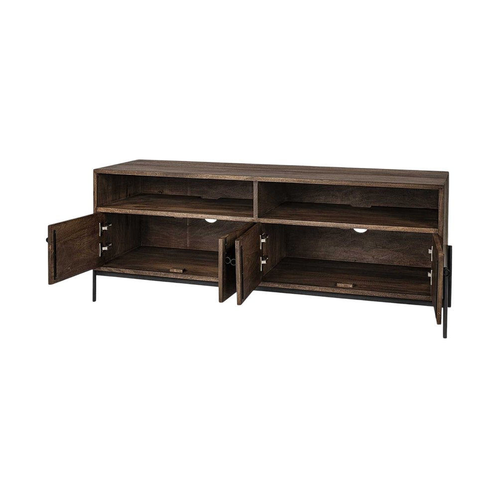 Brown and Black Solid Wood Cabinet Enclosed Storage TV Stand - 62-inch