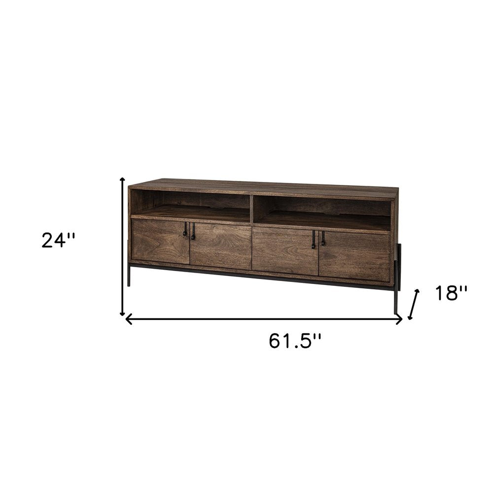Brown and Black Solid Wood Cabinet Enclosed Storage TV Stand - 62-inch