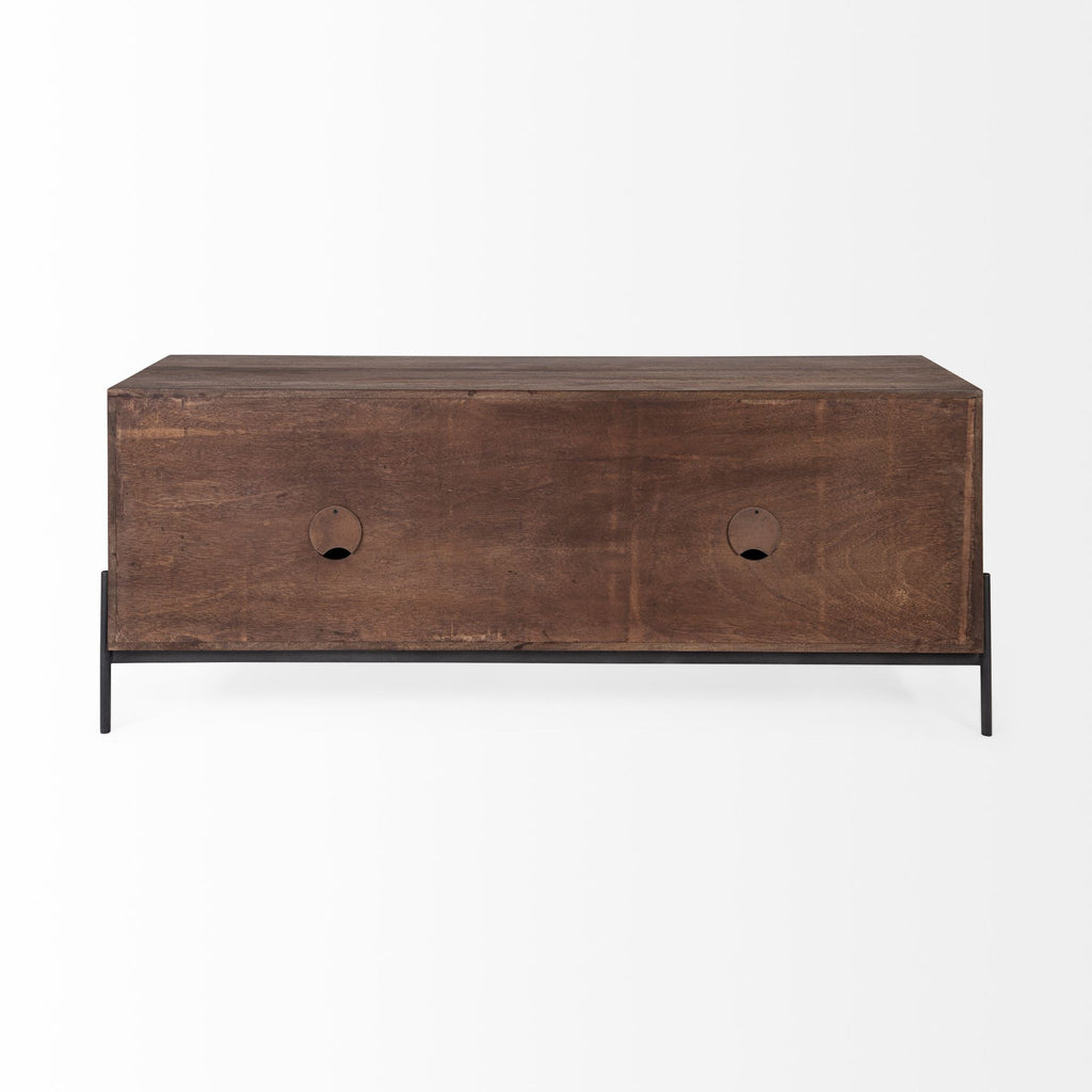 Brown and Black Solid Wood Cabinet Enclosed Storage TV Stand - 62-inch