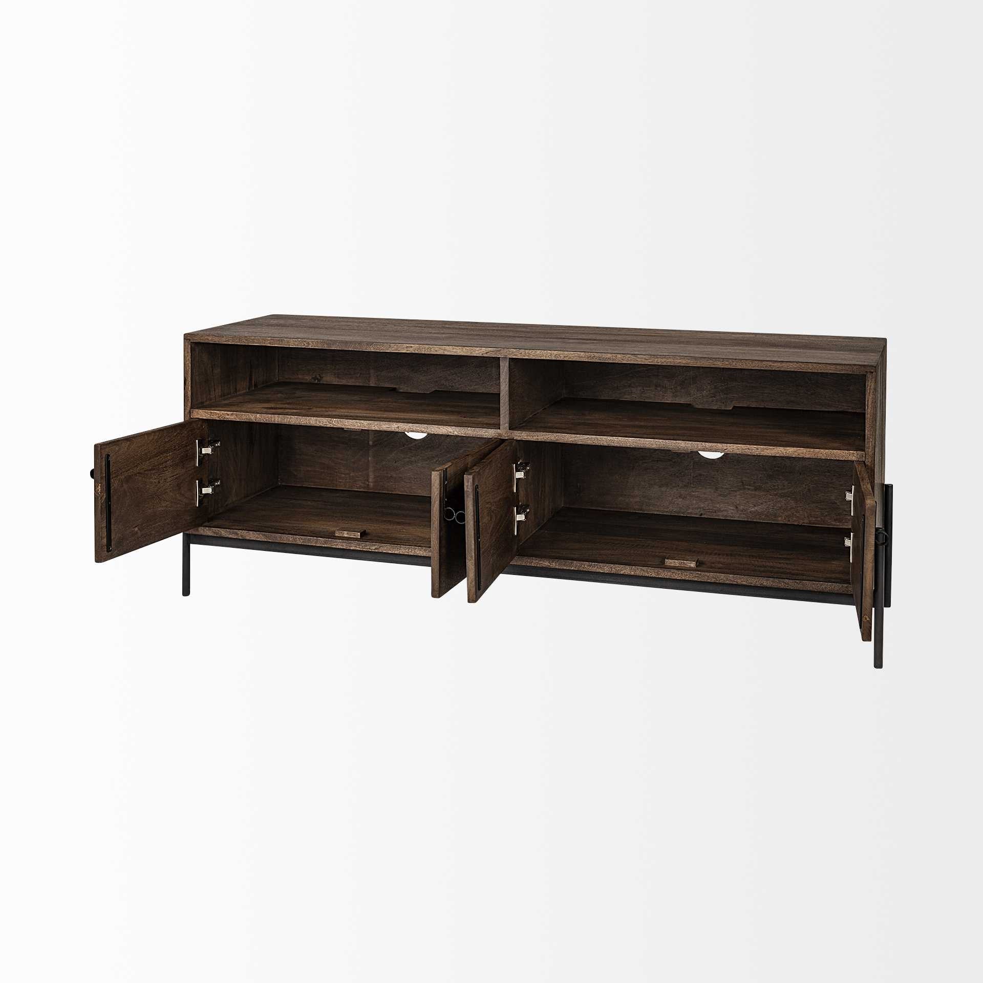 Brown and Black Solid Wood Cabinet Enclosed Storage TV Stand - 62-inch