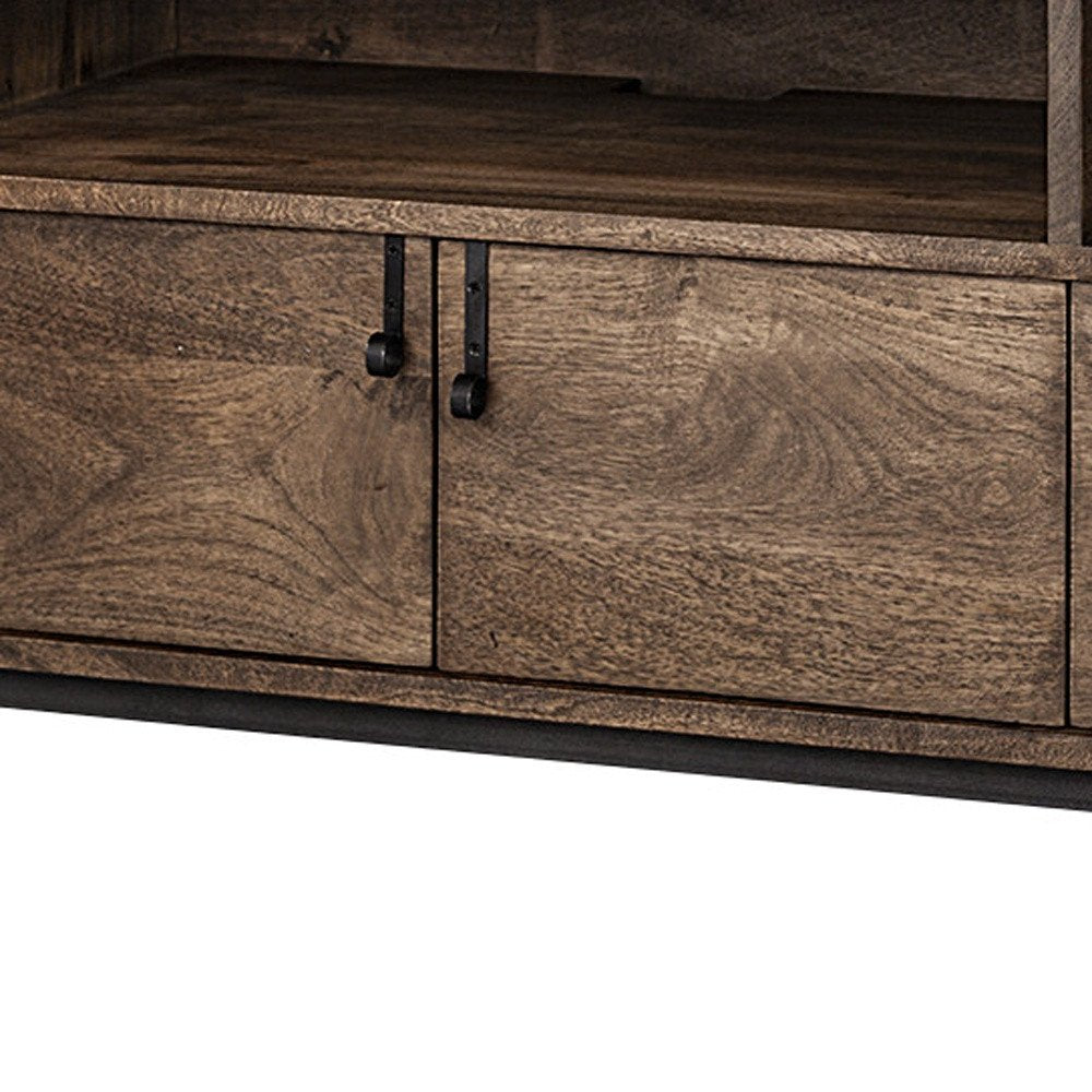 Brown and Black Solid Wood Cabinet Enclosed Storage TV Stand - 62-inch