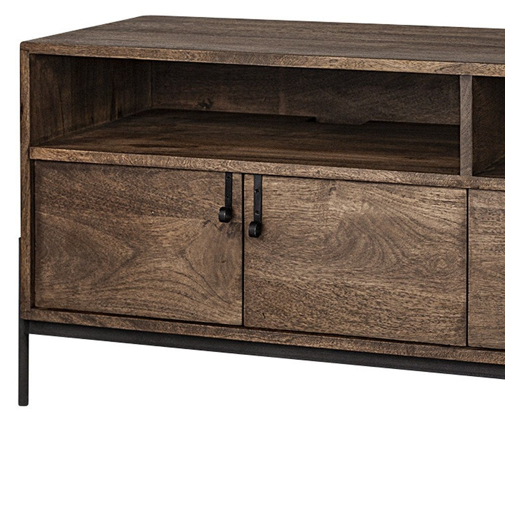 Brown and Black Solid Wood Cabinet Enclosed Storage TV Stand - 62-inch