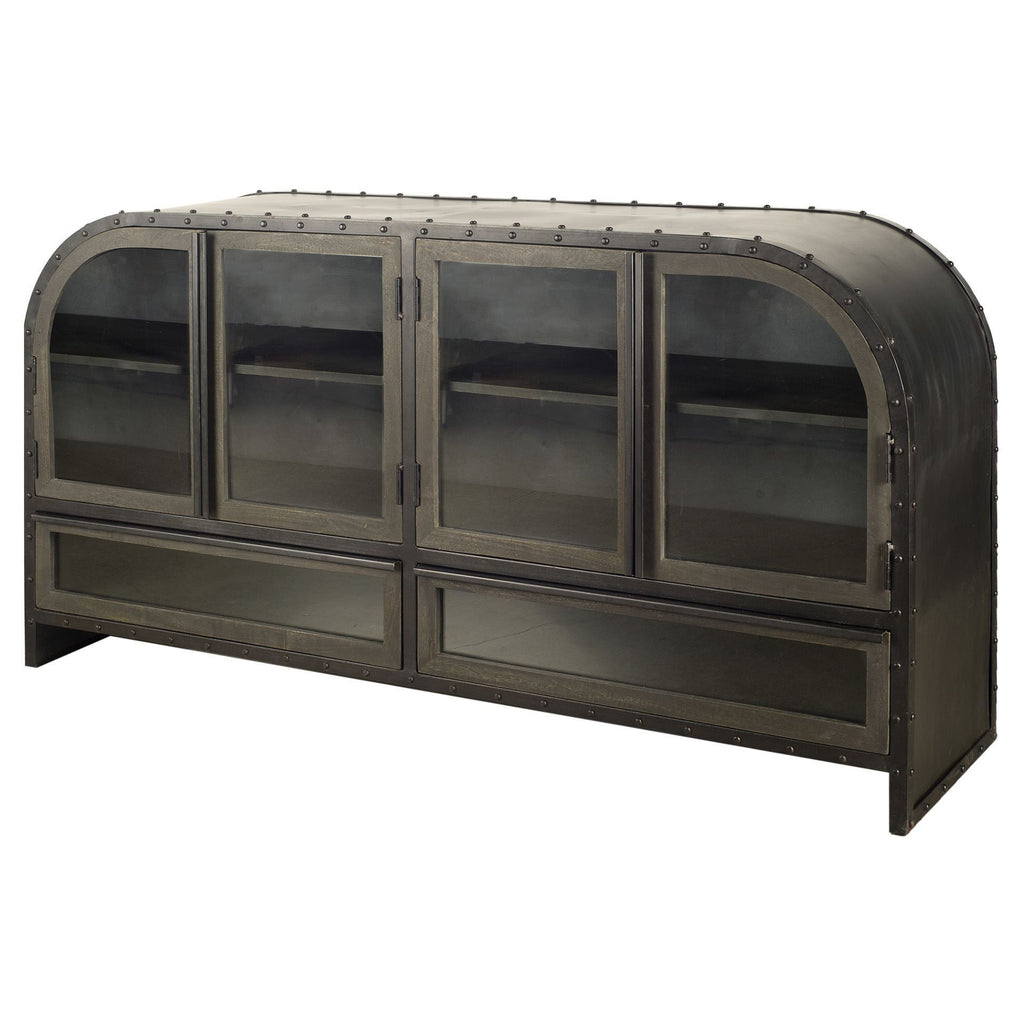 Dark Brown Iron Two Drawer Sideboard with Four Glass Doors - 62-inch