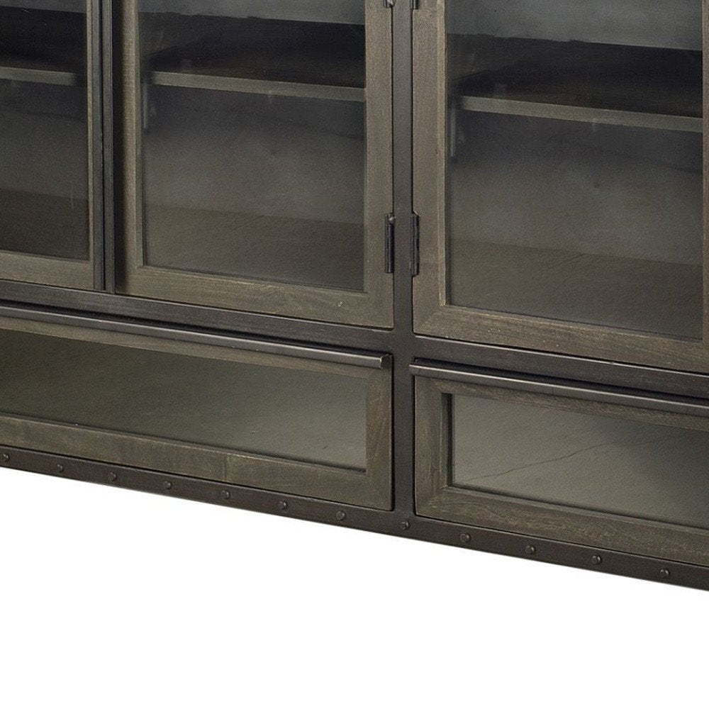 Dark Brown Iron Two Drawer Sideboard with Four Glass Doors - 62-inch