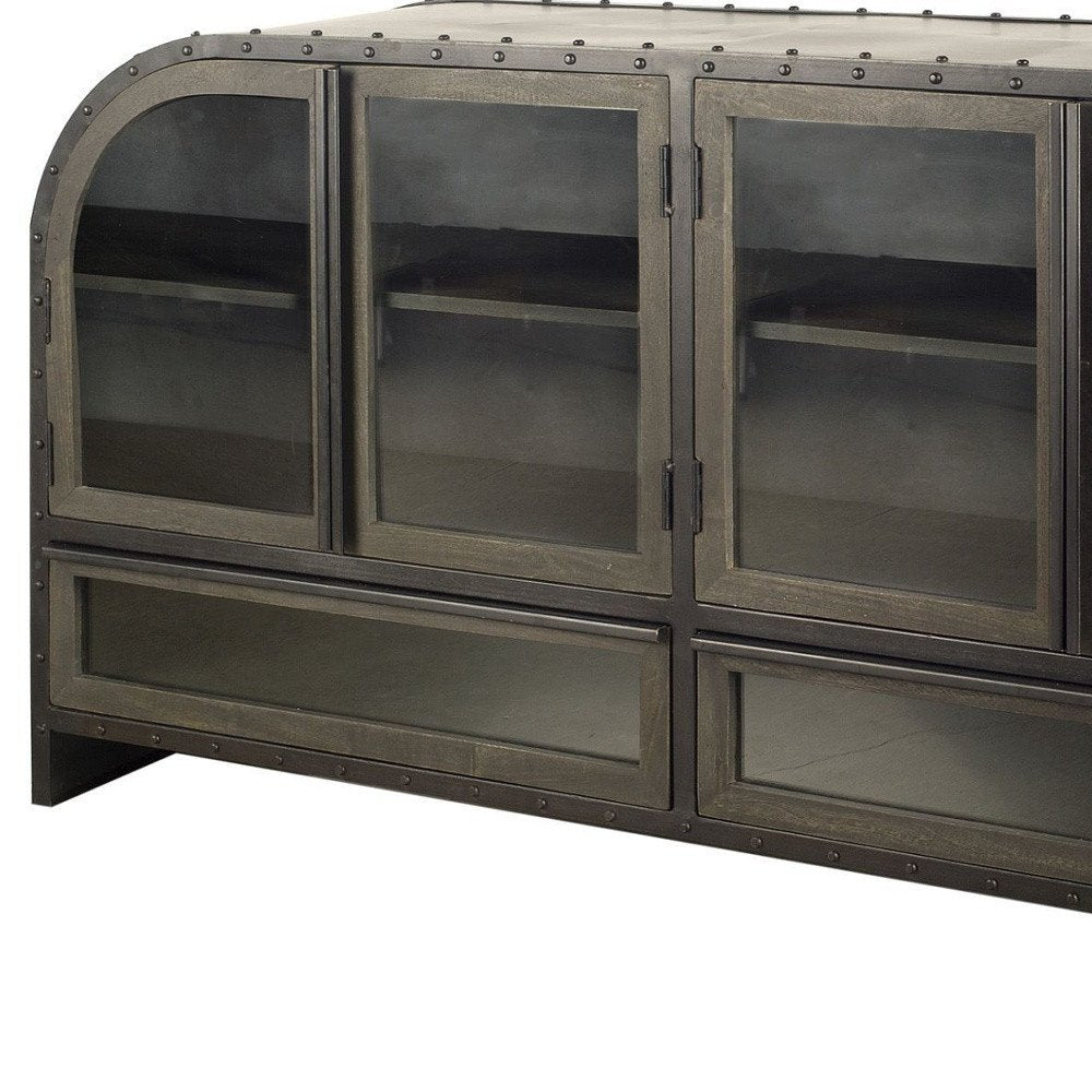 Dark Brown Iron Two Drawer Sideboard with Four Glass Doors - 62-inch