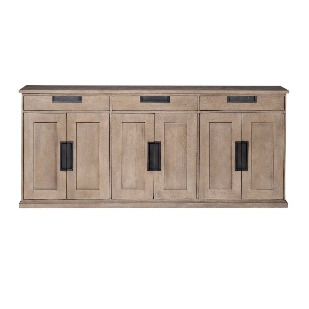 Brown Solid Wood Three Drawer Sideboard with Six Doors - 82-inch