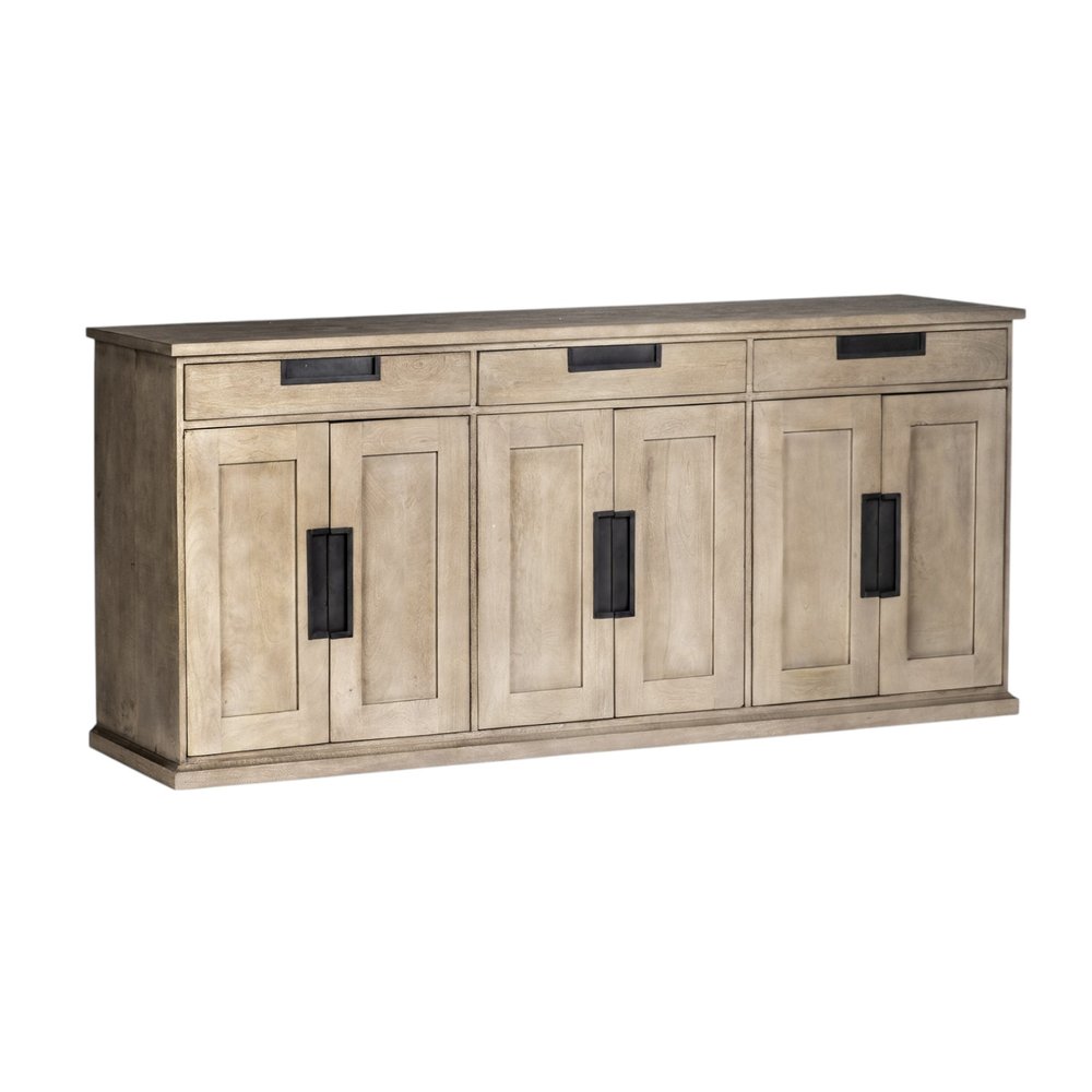 Brown Solid Wood Three Drawer Sideboard with Six Doors - 82-inch