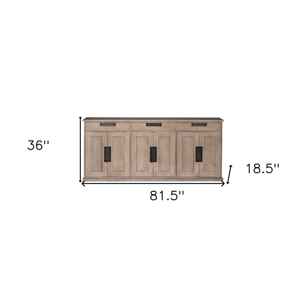 Brown Solid Wood Three Drawer Sideboard with Six Doors - 82-inch