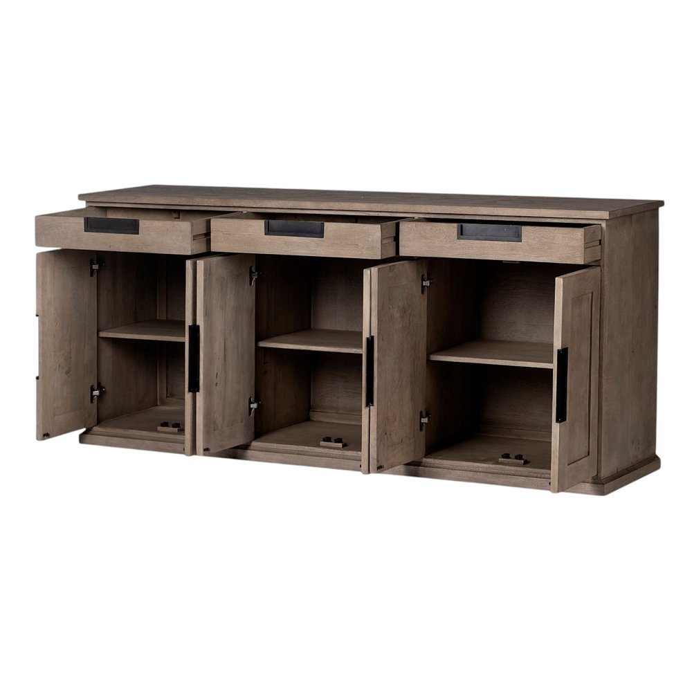 Brown Solid Wood Three Drawer Sideboard with Six Doors - 82-inch
