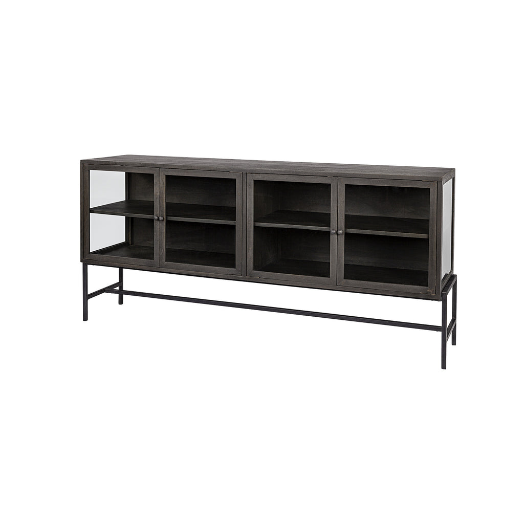 Black Solid Wood Sideboard with Four Glass Doors - 70-inch