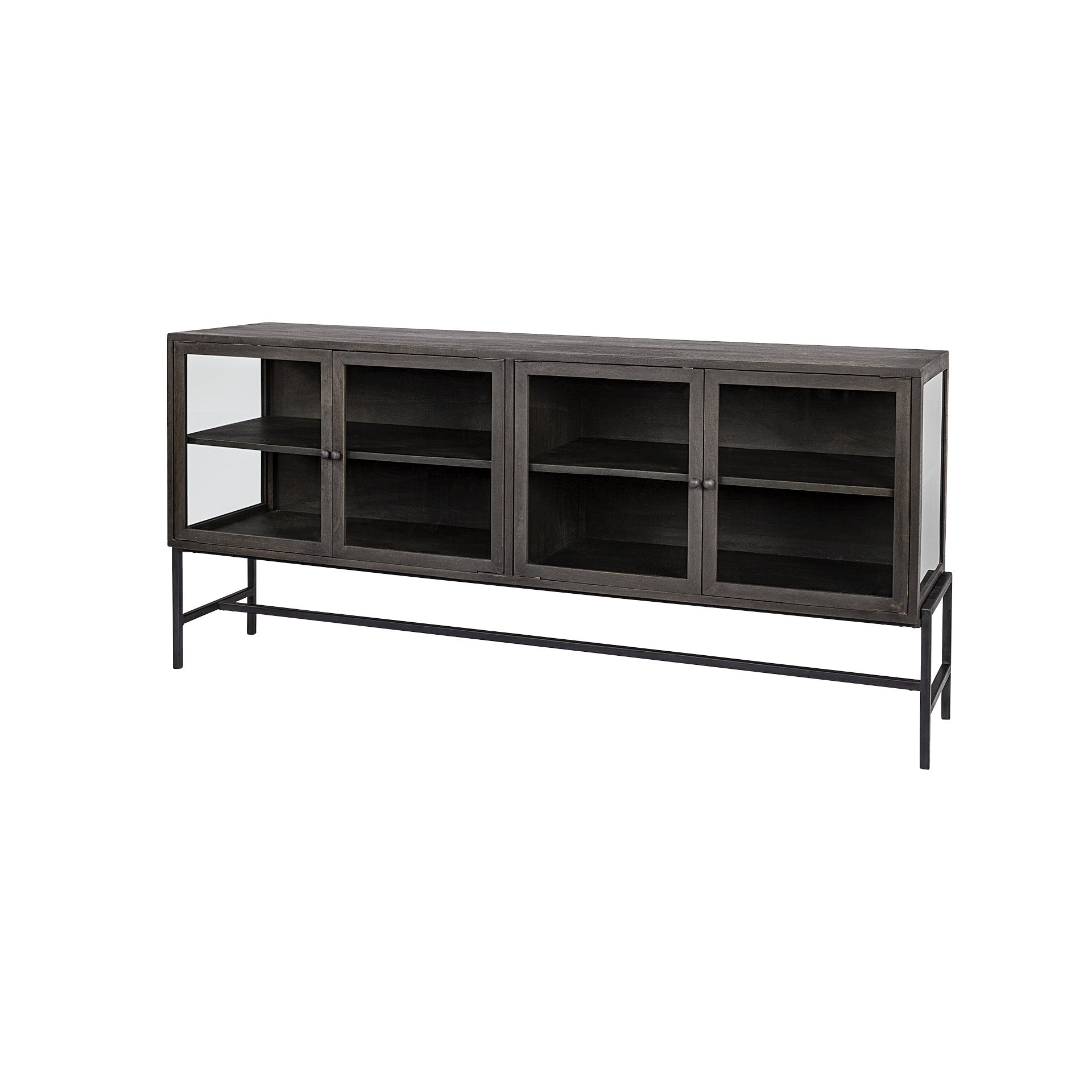 Black Solid Wood Sideboard with Four Glass Doors - 70-inch
