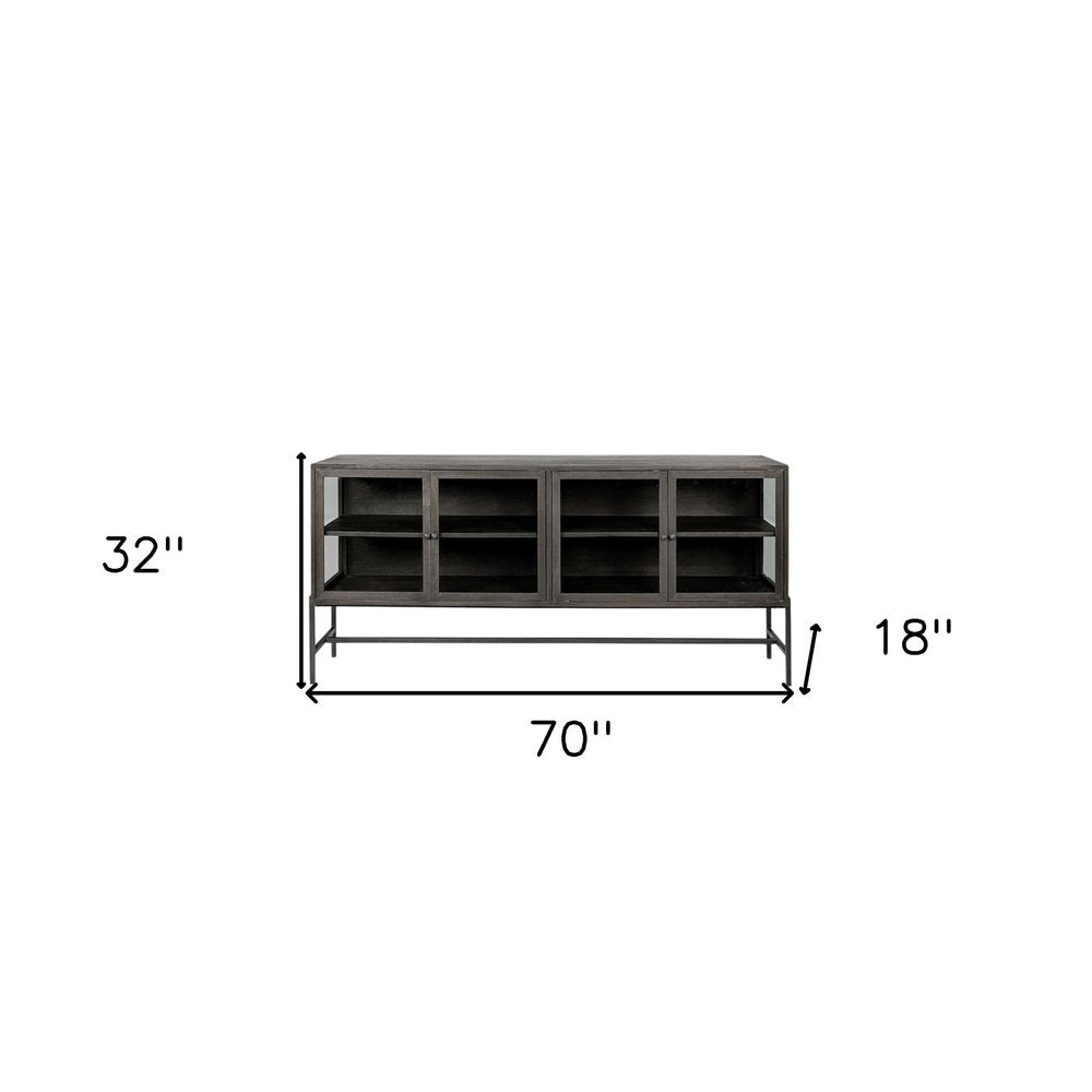 Black Solid Wood Sideboard with Four Glass Doors - 70-inch