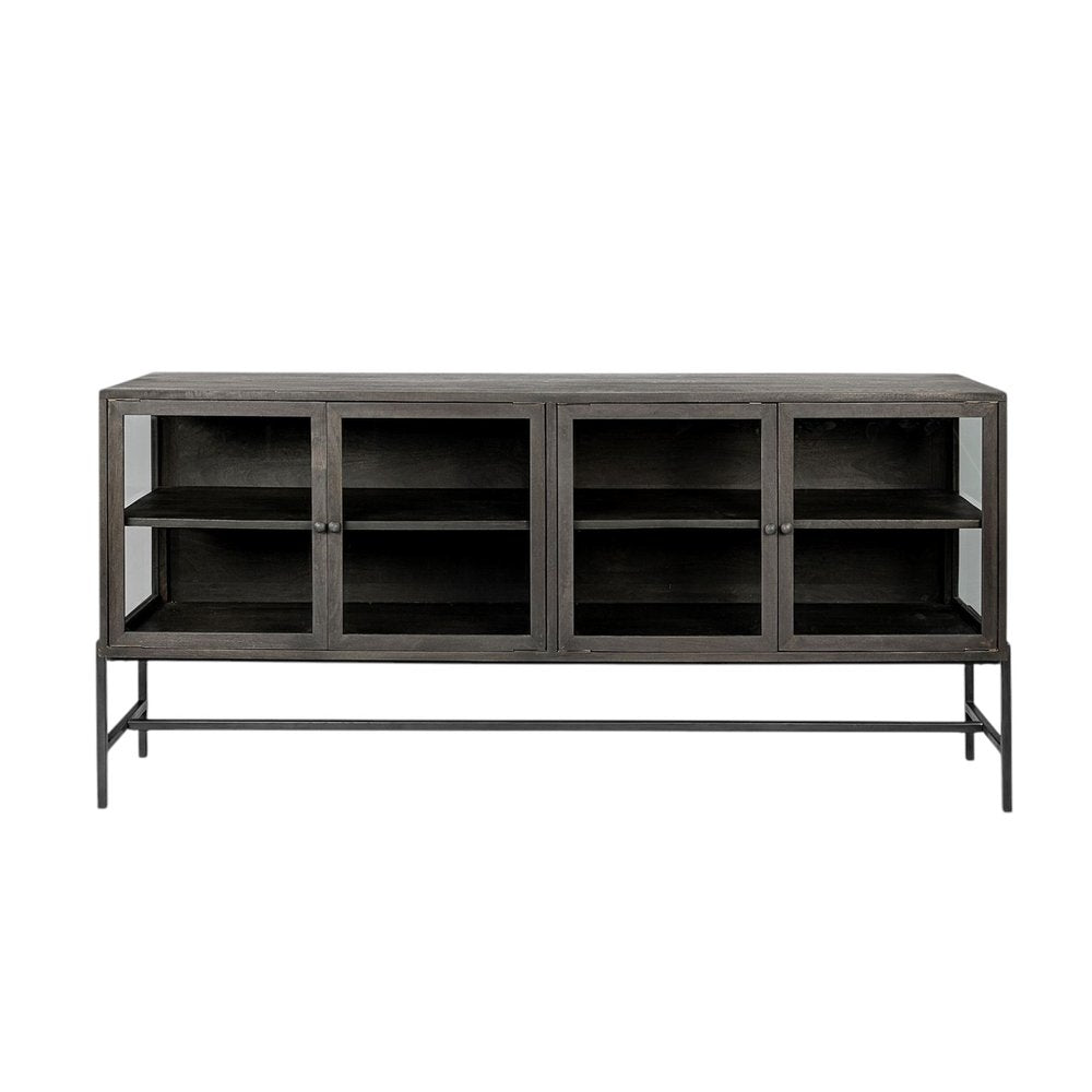Black Solid Wood Sideboard with Four Glass Doors - 70-inch