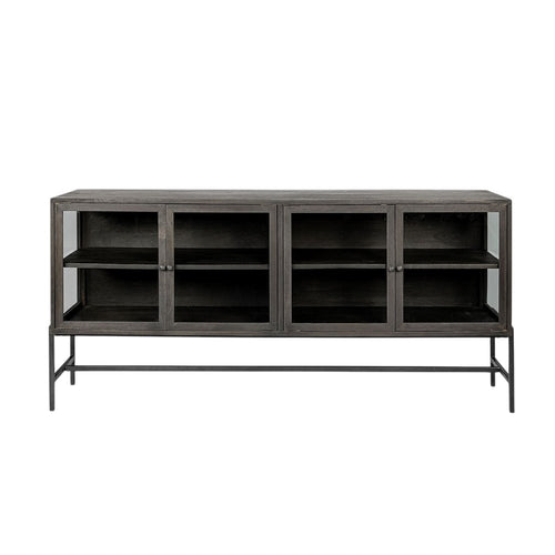 Black Solid Wood Sideboard with Four Glass Doors - 70-inch