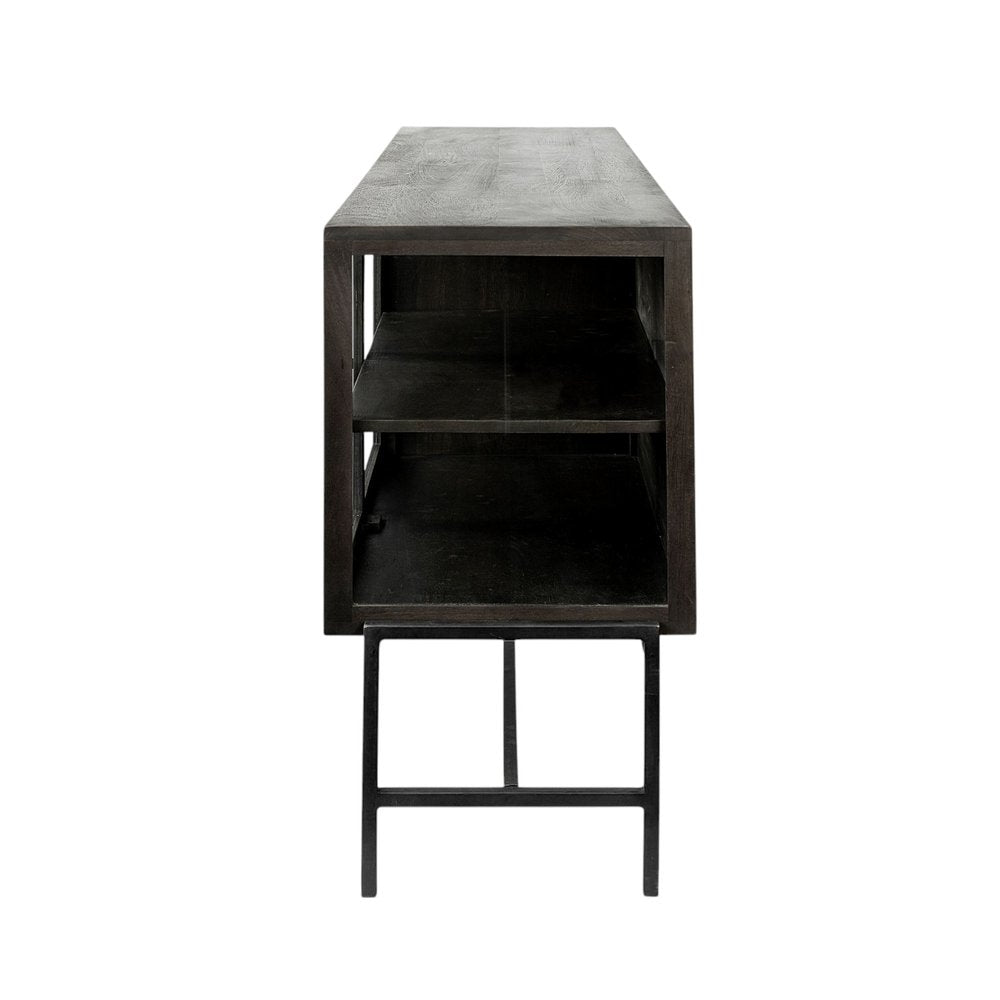 Black Solid Wood Sideboard with Four Glass Doors - 70-inch