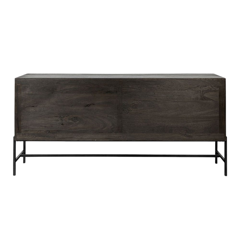 Black Solid Wood Sideboard with Four Glass Doors - 70-inch
