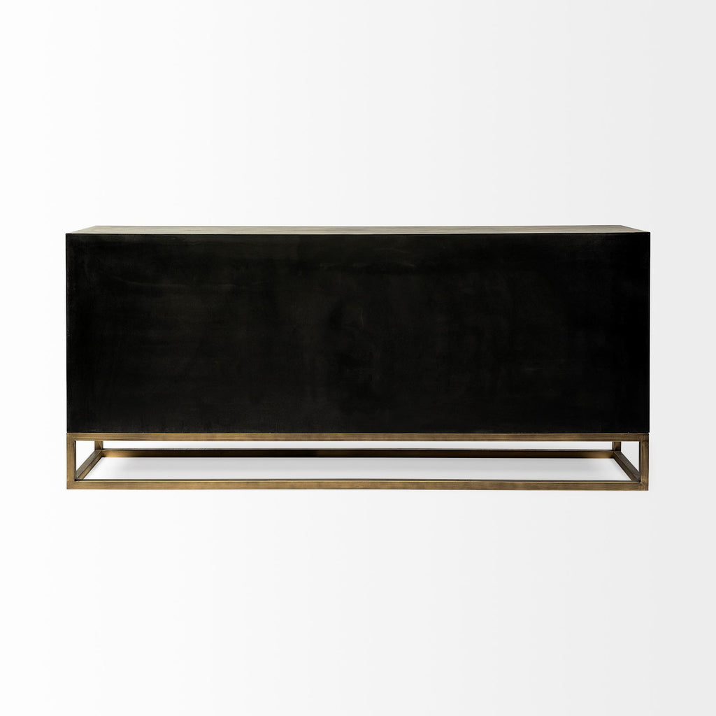 Brown and Antiqued Gold Solid Wood Nine Drawer Sideboard - 16-inch