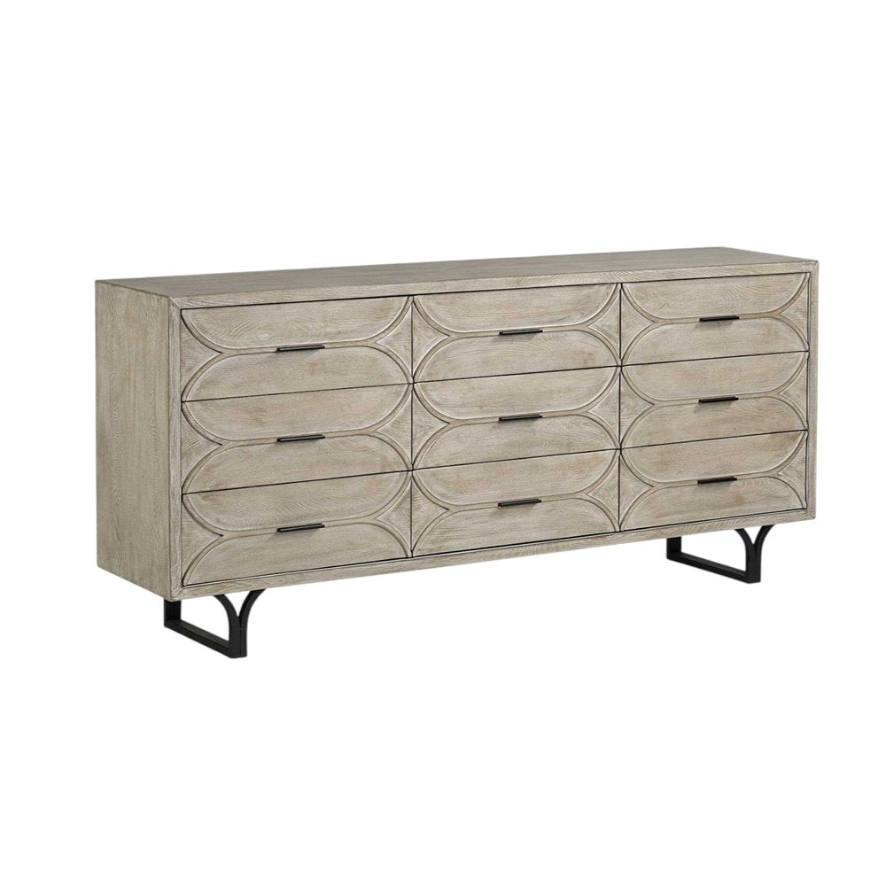 Light Brown Solid Wood Nine Drawer Sideboard - 70-inch