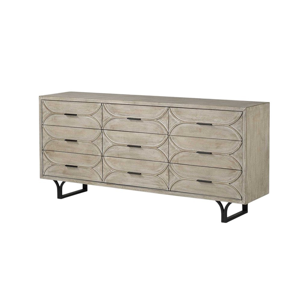 Light Brown Solid Wood Nine Drawer Sideboard - 70-inch