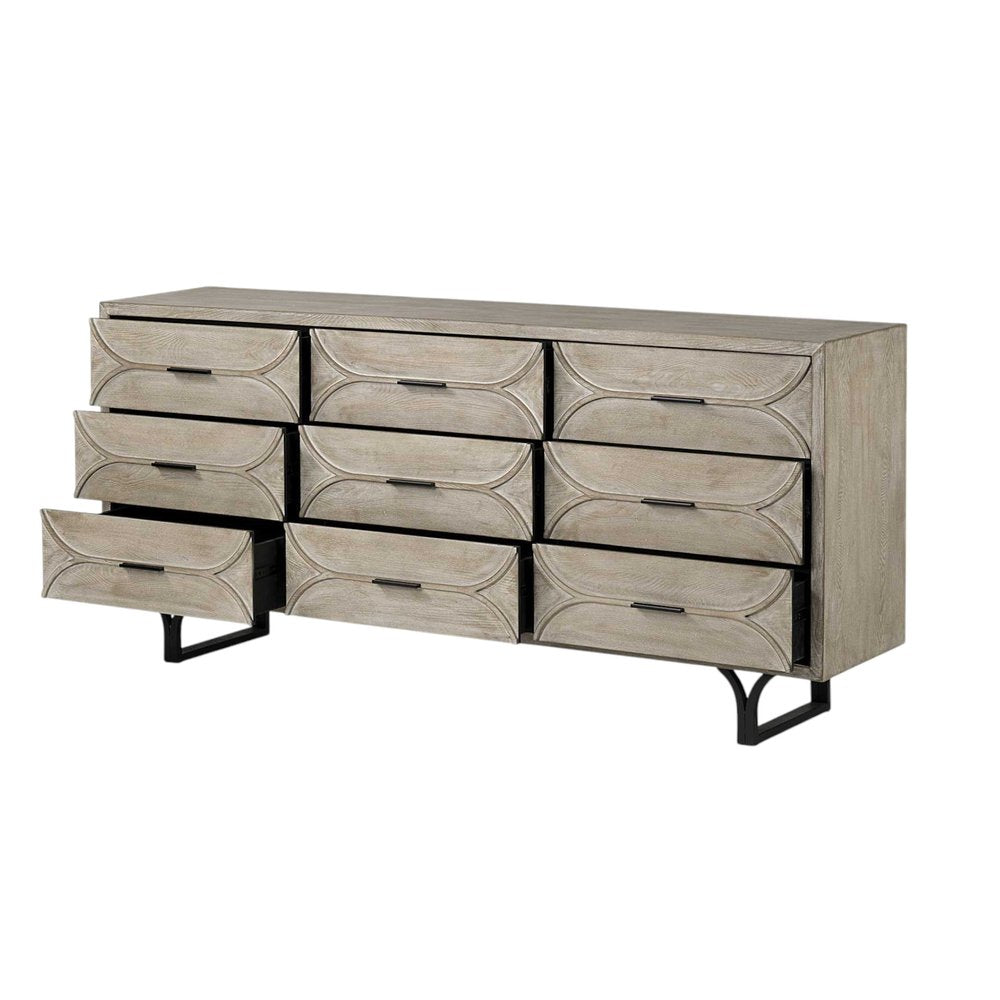 Light Brown Solid Wood Nine Drawer Sideboard - 70-inch