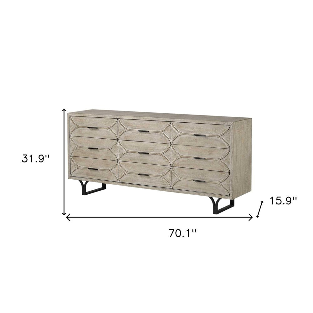 Light Brown Solid Wood Nine Drawer Sideboard - 70-inch