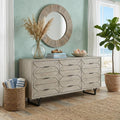 Light Brown Solid Wood Nine Drawer Sideboard - 70-inch