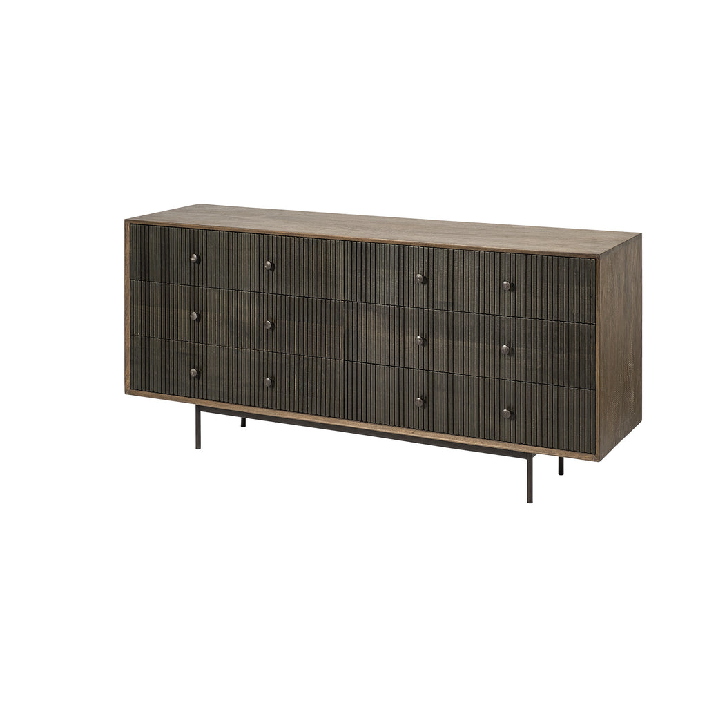 Brown and Black Solid Wood Six Drawer Sideboard - 70-inch