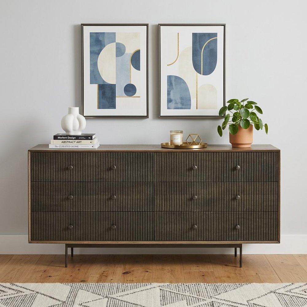 Brown and Black Solid Wood Six Drawer Sideboard - 70-inch