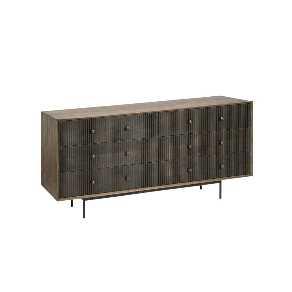 Brown and Black Solid Wood Six Drawer Sideboard - 70-inch