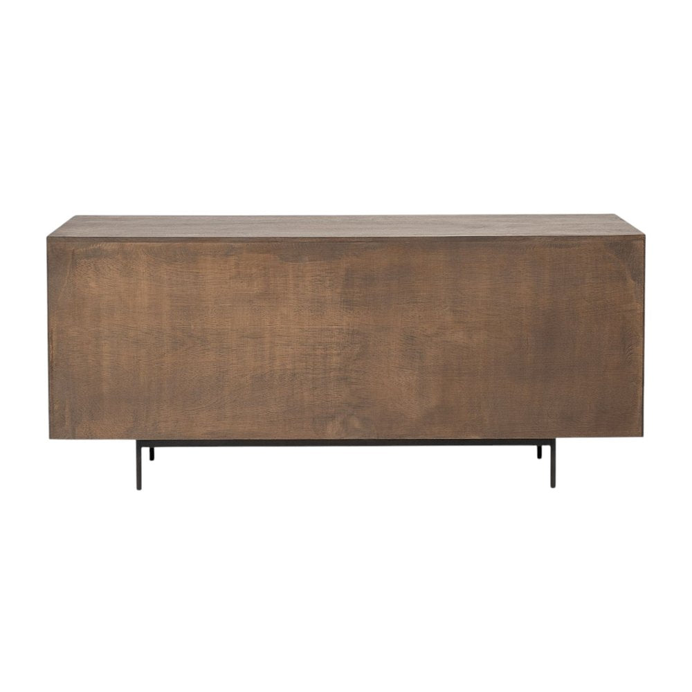 Brown and Black Solid Wood Six Drawer Sideboard - 70-inch