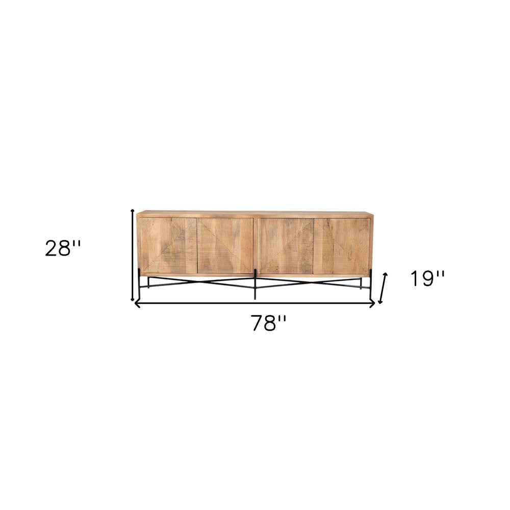 Brown Solid Wood Sideboard with Four Doors - 78-inch