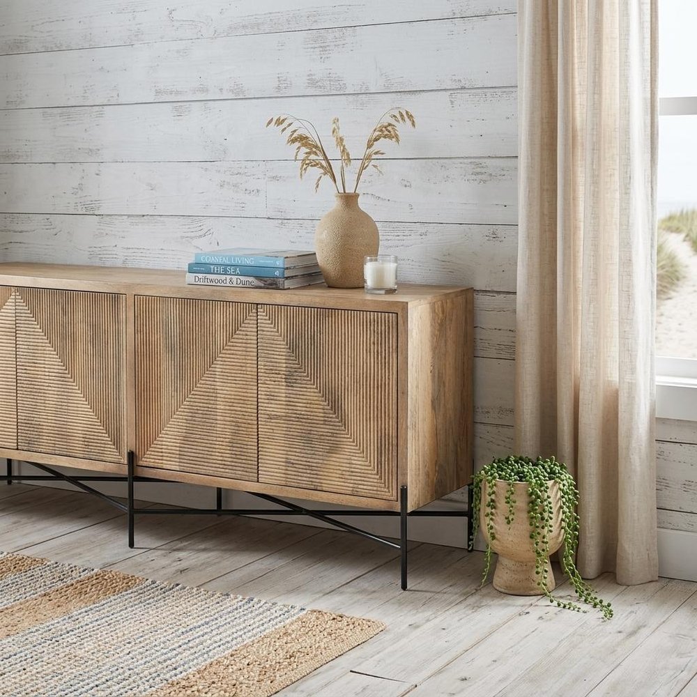 Brown Solid Wood Sideboard with Four Doors - 78-inch