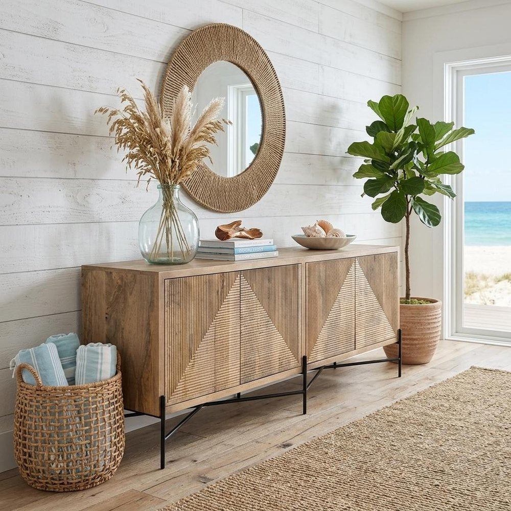 Brown Solid Wood Sideboard with Four Doors - 78-inch