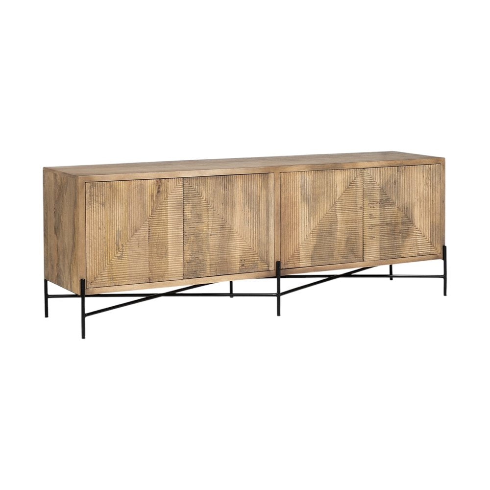 Brown Solid Wood Sideboard with Four Doors - 78-inch